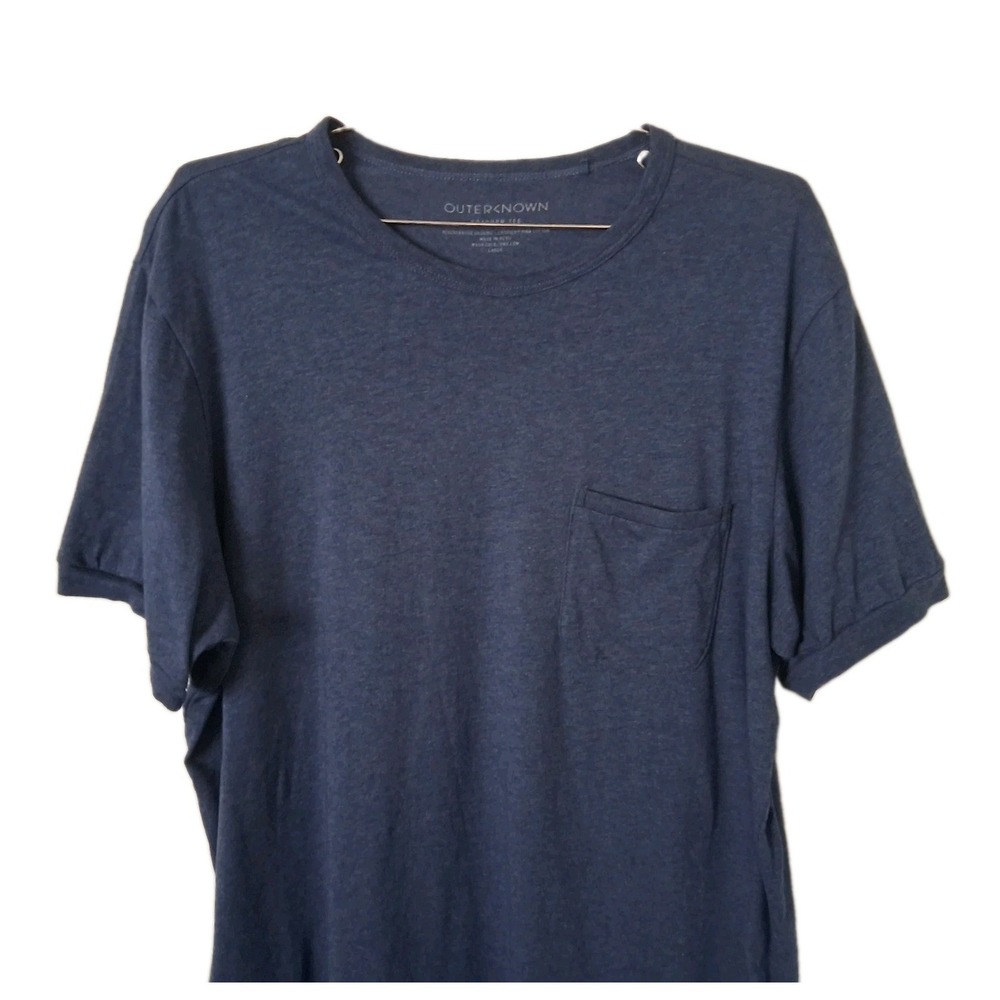 OUTERKNOWN Sojourn T Shirt Men's Large Organic Cotton Pocket Tee Blue